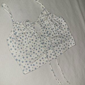 White and Blue Floral Crop Top